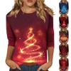 Women's O-Neck 3/4 Sleeve Christmas Print Top