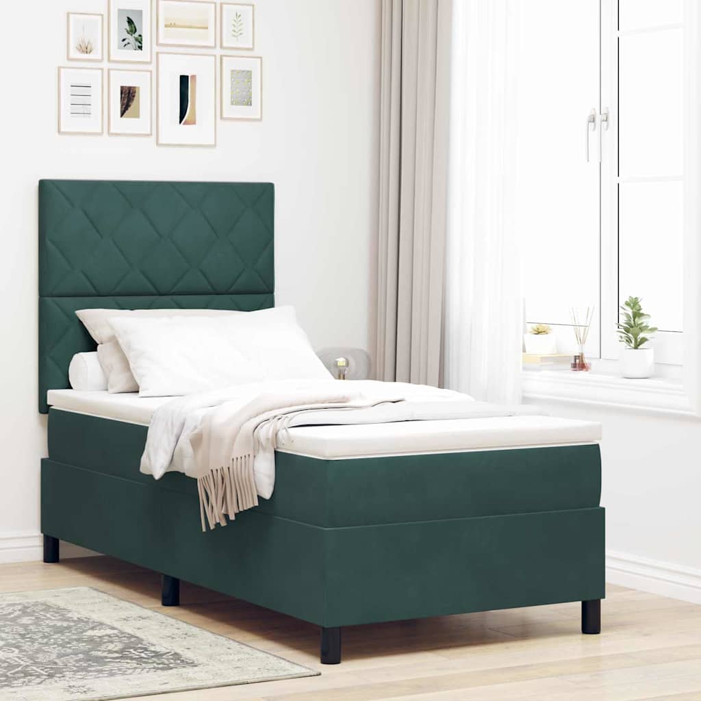 LED Box Spring Bed with Headboard Dark Green 100 x 200 cm Velvet