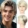 Synthetic Ombre Blonde To Brown Layered Wig with Bangs for Men Short Straight Hair Heat Resistant Natural Daily Party Man Wig