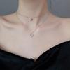 925 Sterling Silver Double Heart -Shaped Necklace Simple Clavicle Chain Shiny Zircon Hollow Pendant Female Temperament Jewelry