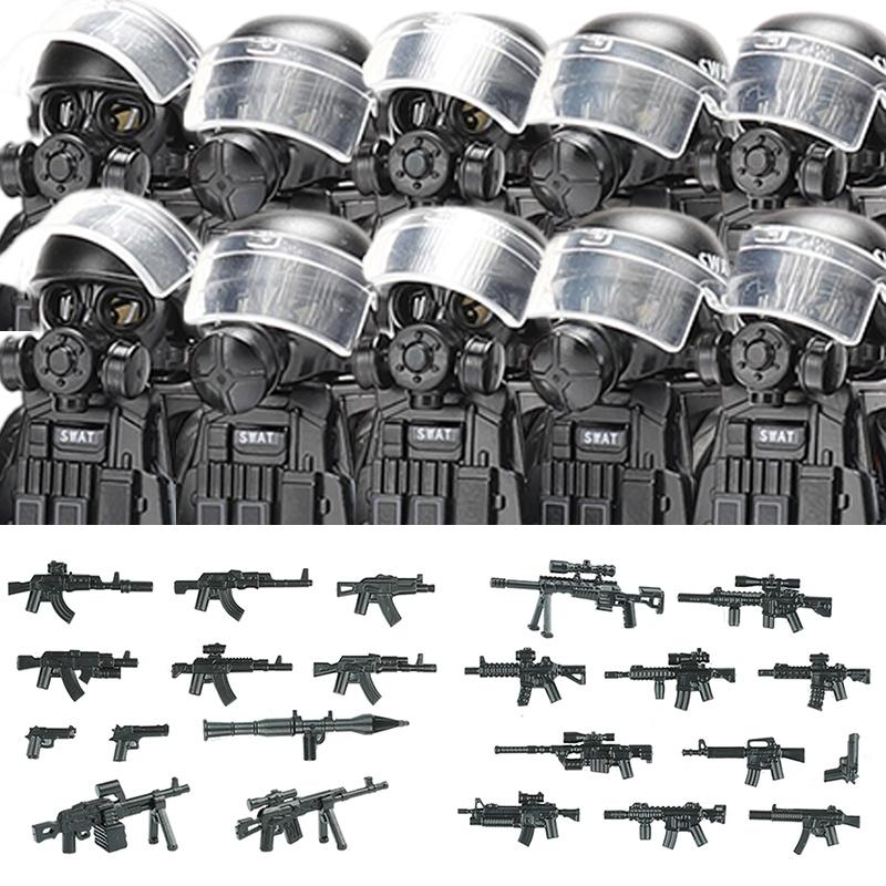 Городская полиция Китай Спецназ Конструктор Штурмовой солдат Фигурки SWAT Маска газовой защиты Военное оружие Кирпичики Игрушки Дети