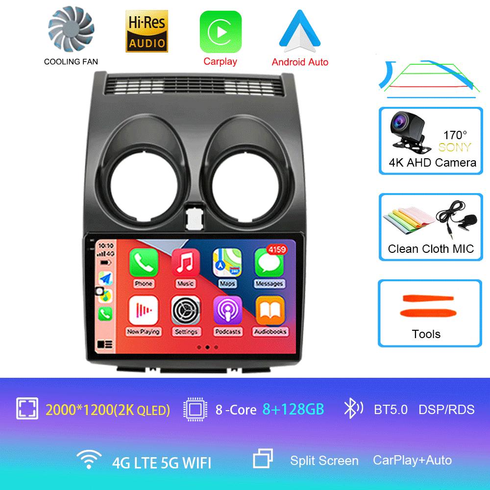 Android 14 Carplay Auto для Nissan Qashqai J10 2006-2014 Мультимедийный автомобильный радиоплеер WIFi+4G DSP 2 DIN сенсорный экран GPS