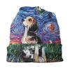 Звездная ночь Beagle Skullies Шапочки Шапки Уличная одежда Зимние теплые женские вязаные шапки унисекс Унисекс для взрослых Домашняя собака Поп-арт Капот Шапки