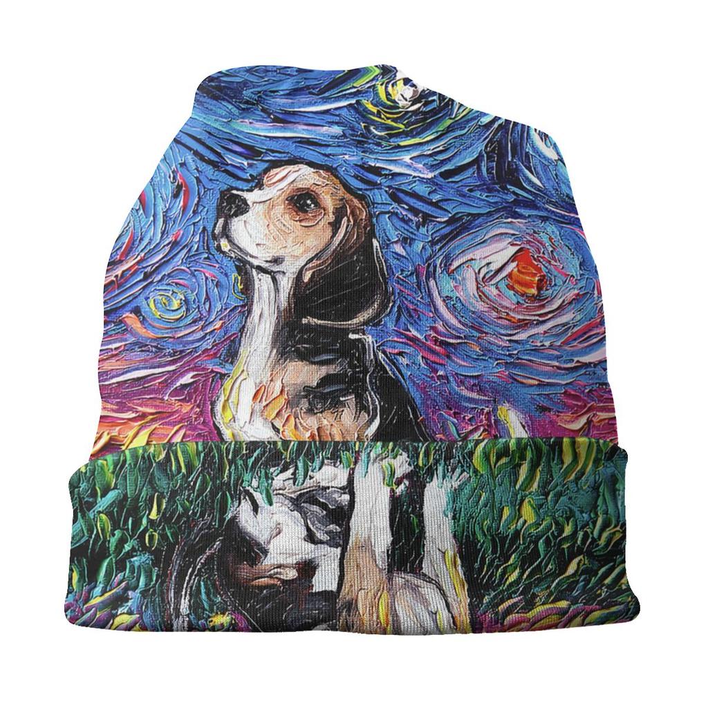 Звездная ночь Beagle Skullies Шапочки Шапки Уличная одежда Зимние теплые женские вязаные шапки унисекс Унисекс для взрослых Домашняя собака Поп-арт Капот Шапки