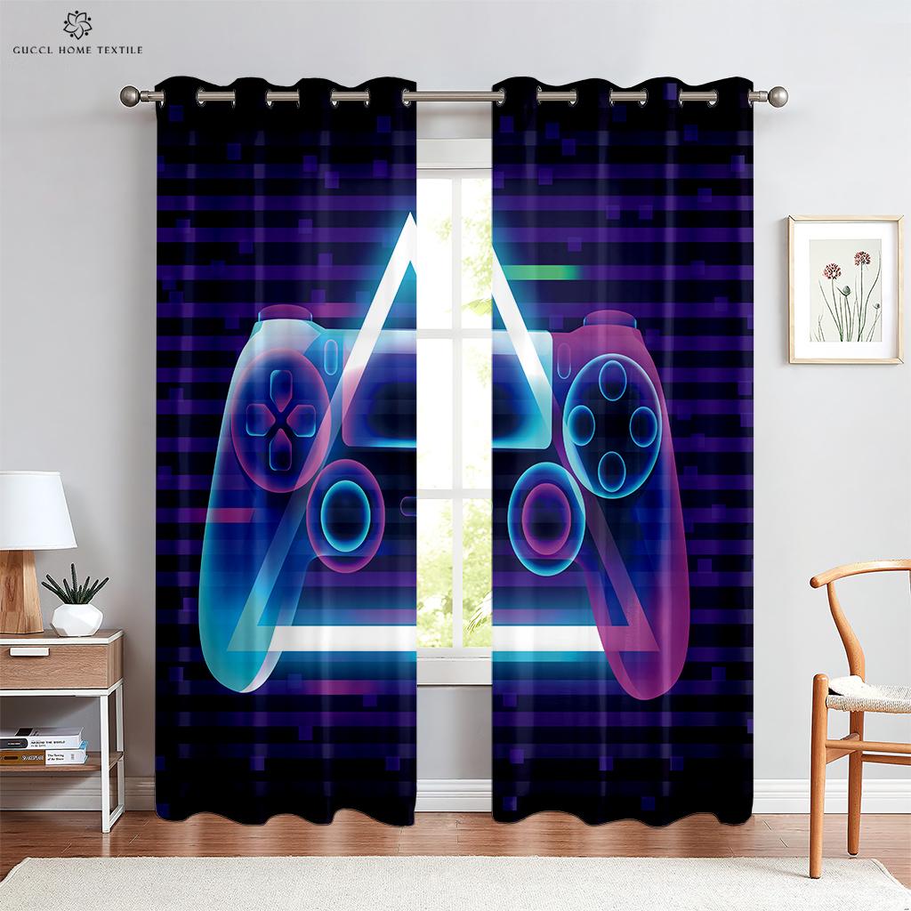E-Sports Room Curtains Cool Game Handle Printed Curtains Dark Cool Rod Pocket Game Room Living Room Decoration Can Be Customized