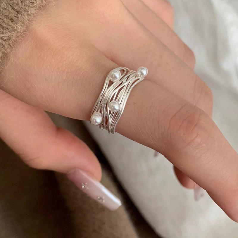 925 Silver Flower Lace Ring Korean Fashion Opening Inlaid CZ Adjustable Rings Valentine's Day Gift