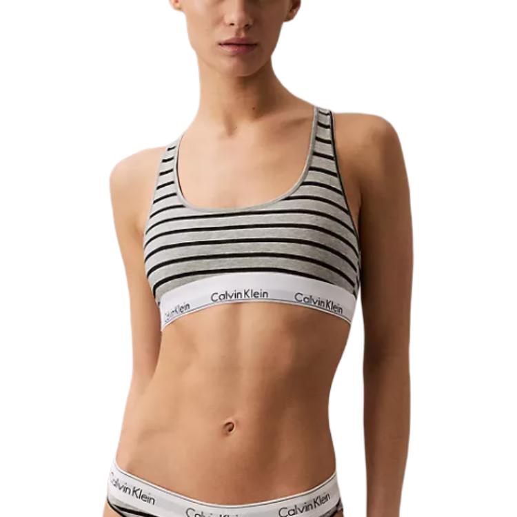 Calvin Klein Женский мягкий эластичный бюстгальтер-бра с подкладкой, в полоску, серый, F3785-054
