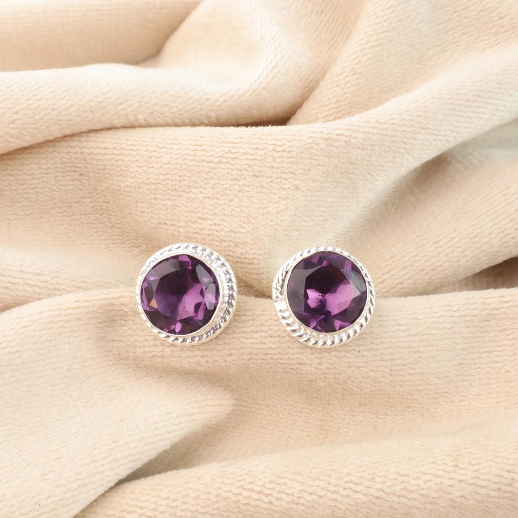 Аметист Драгоценный камень 925 Стерлинговое серебро Ювелирные изделия Ручной работы Серьги 0,53" Для женщин EE-147-4