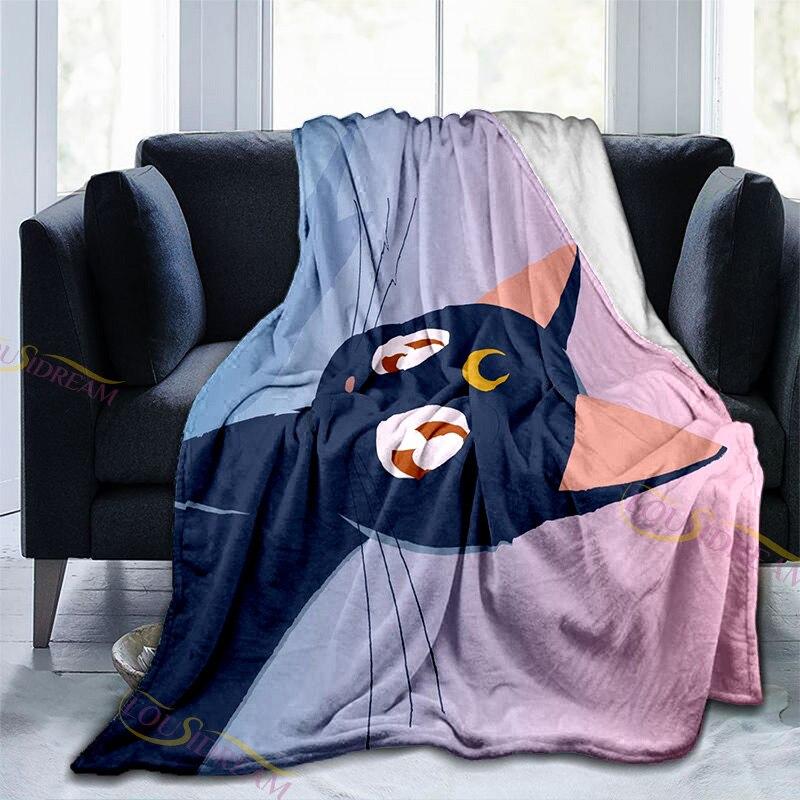 Милое сказочное фланелевое одеяло «Сейлор Мун» Luna Cat, мягкое флисовое одеяло, покрывало для пикника, коврик для йоги, гобелены, домашний декор, подарки