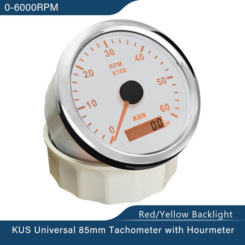 KUS 3 3/8 Inch Engine Alternator Tachometer Kit REV Counter for Car Truck Boat TachRPM Gauge with Hour Meter Waterproof 12V 24V