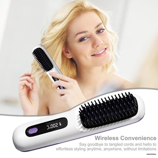 Беспроводная щетка-выпрямитель для волос 3 температуры ЖК-дисплей Быстрый нагрев Перезаряжаемая от USB Портативная горячая щетка Электрическая пушистая укладка вьющихся волос