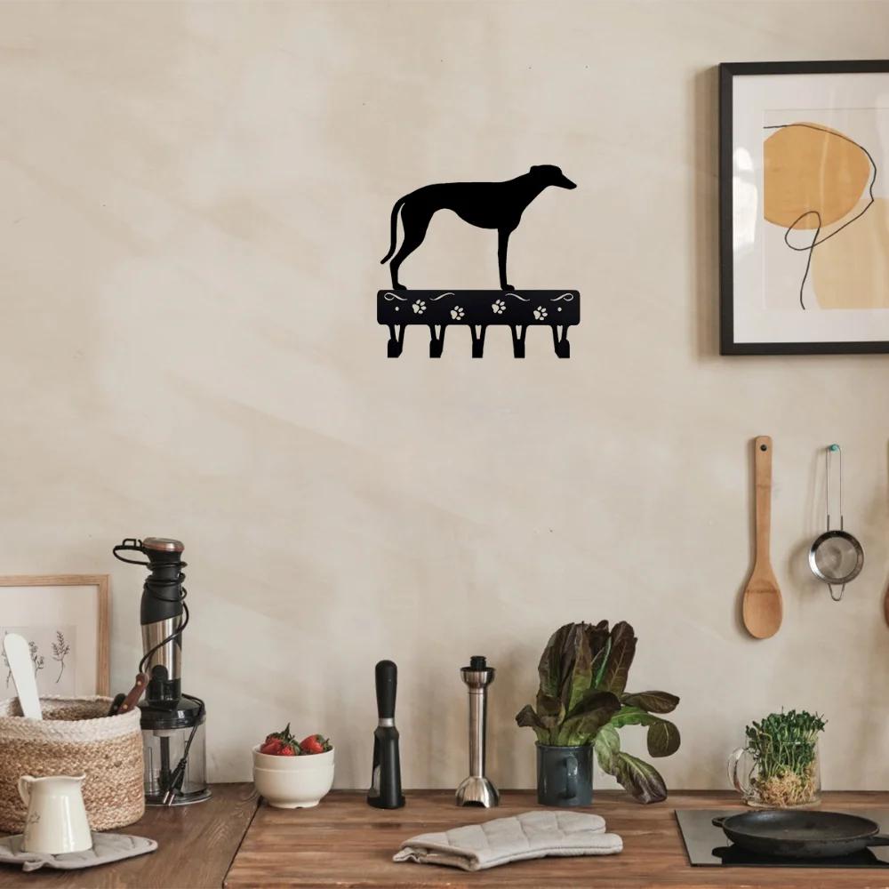 Greyhound Key Rack & Dog Leash Hanger - 9 Inch/6 Inch Metal Wall Art for Wall-mounted Hooks - Stylish Key Holder Artwork