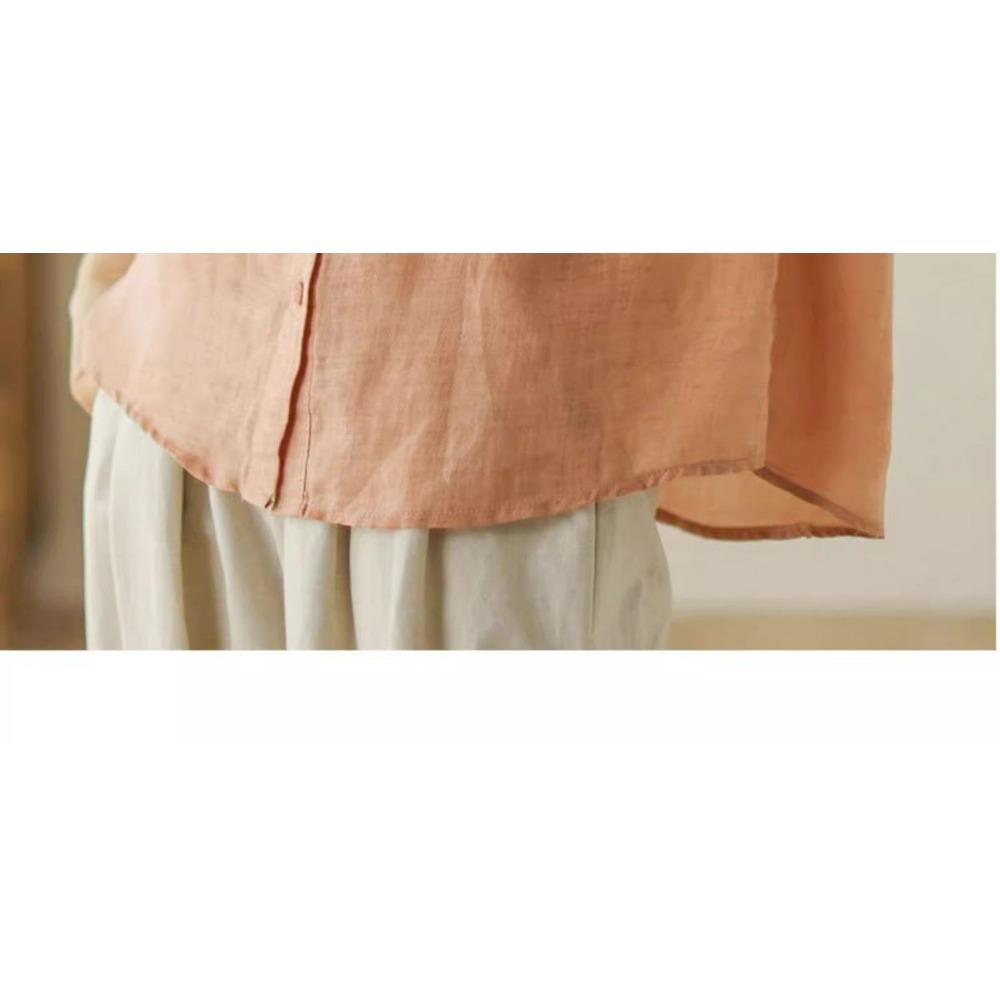 Artistic Retro Spring and Summer New Versatile Loose Slimming Cotton and Linen Cardigan Top Seven Quarter Sleeved Shirt Women's Clothing