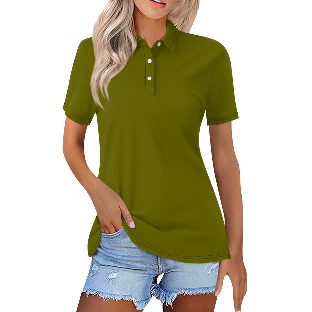 Women's Fashion Casual Lapel Short Sleeve Solid Color Shirt Women's Button Up Tops
