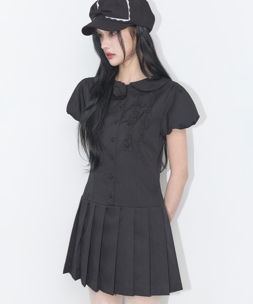 Iligo Rose Pleated Mini Dress Black
