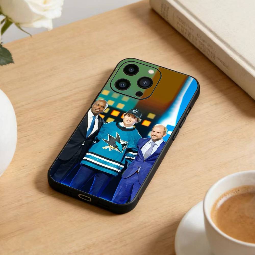 Чехол для телефона Sharks Macklin Celebrini для iPhone 16,15,14,13,12,17,Pro Max,Plus Силиконовый Черный Чехол