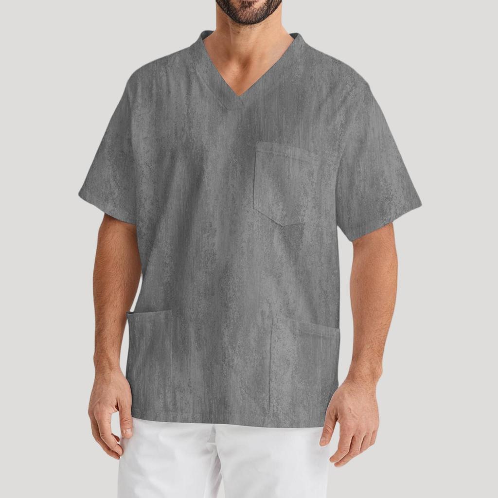 Мужская рабочая блузка с короткими рукавами и v-образным вырезом с принтом, топ с нагрудным карманом