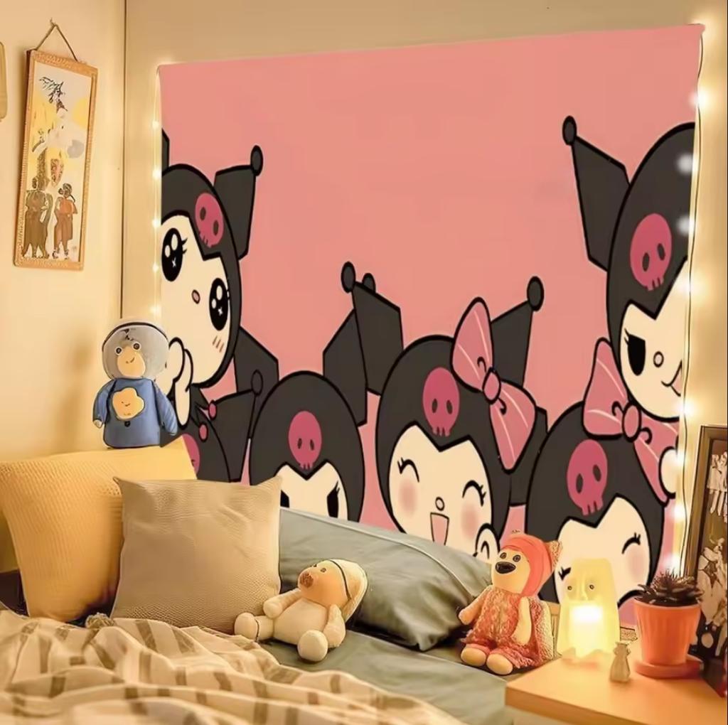 Sanrio Mikko Cute Cartoon Background Cloth Ins Style Room Decoration Tapestry Dormitory Rental Room Decoration Hanging Cloth
