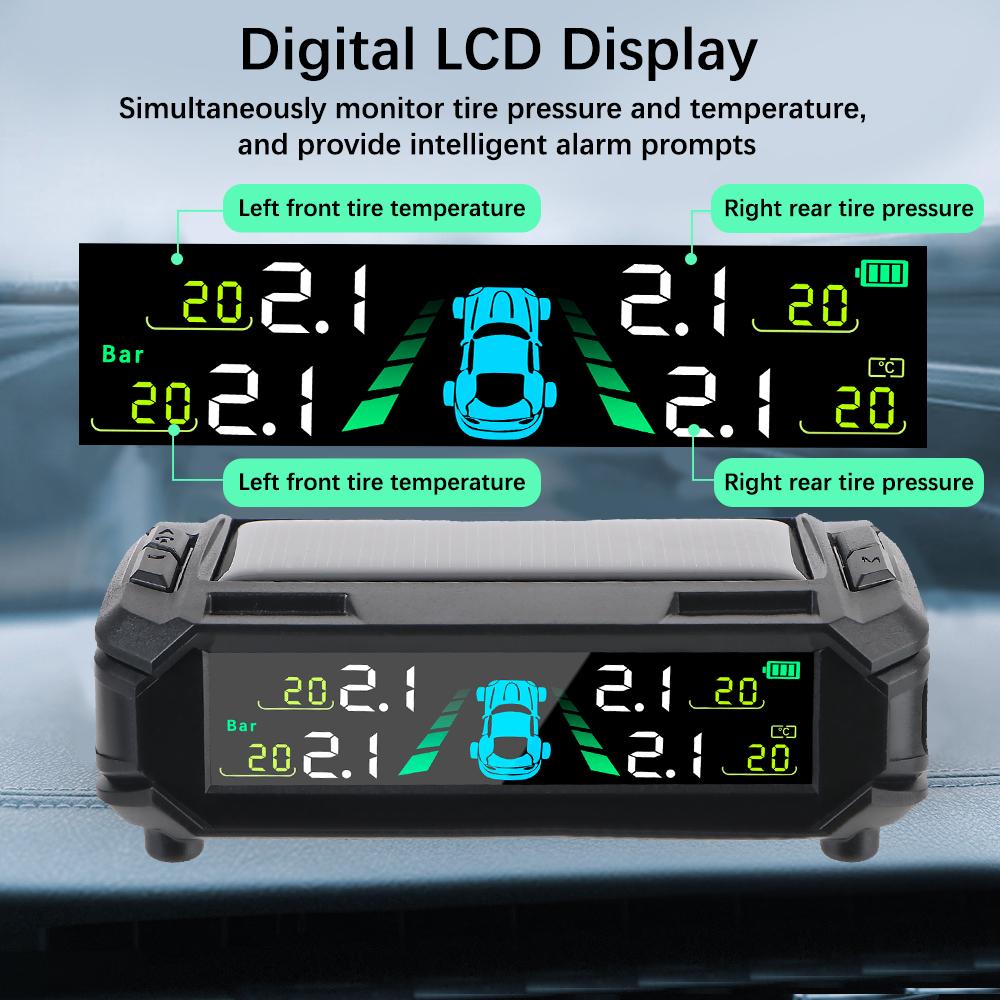 Auto Security Alarm Systems Digital LCD Display Universal USB / Solar TPMS Tyre Temperature Monitor Car Tire Pressure Monitoring System