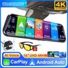 10inch RearView Mirror Wireless Carplay Android Auto 4K Dash Cam for Cars Front and Rear Camera Wifi APP Car Dvr Video Recorder