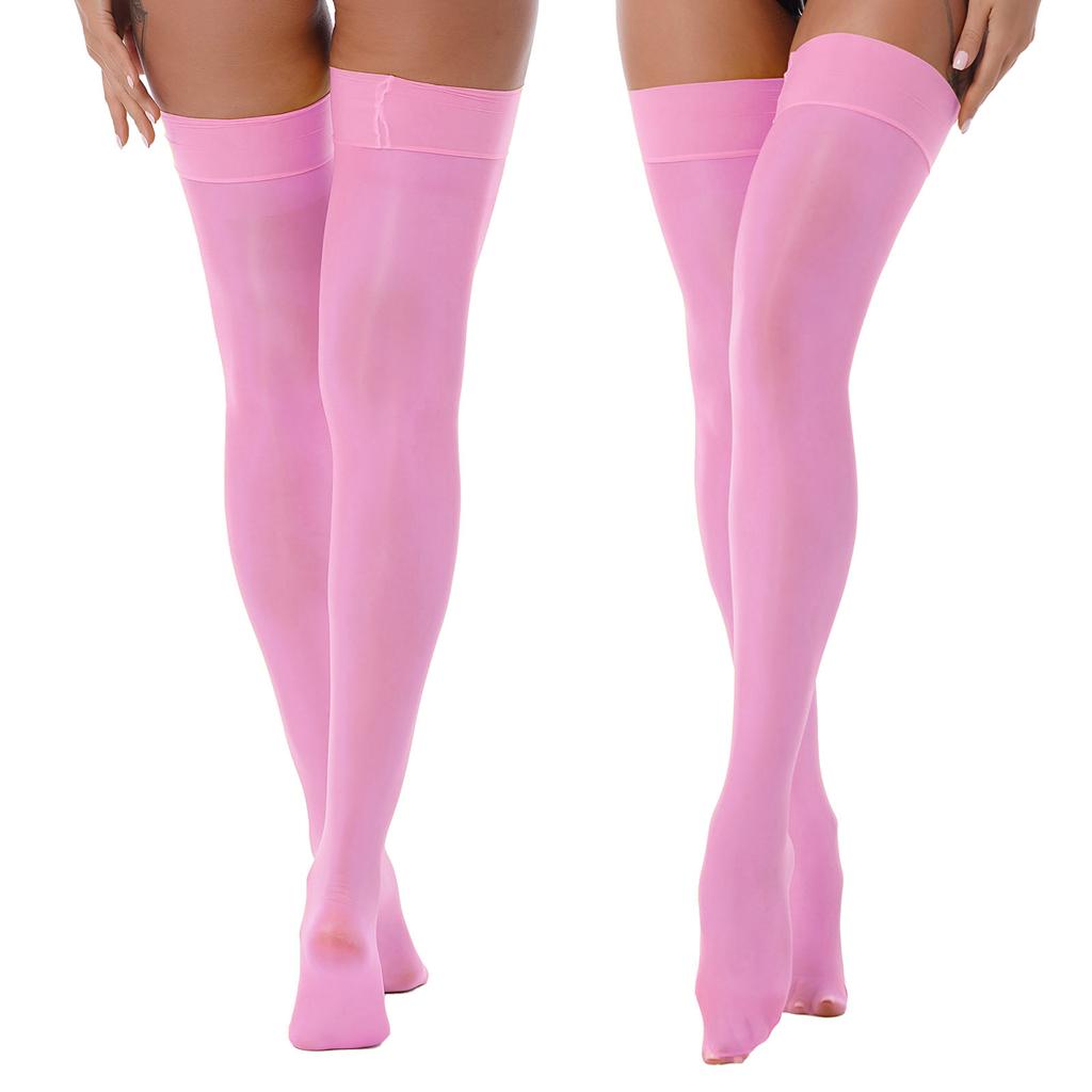 High Stockings Womens Glossy See-through Thin Shiny Solid Color Elastic Sheer Thigh High Socks