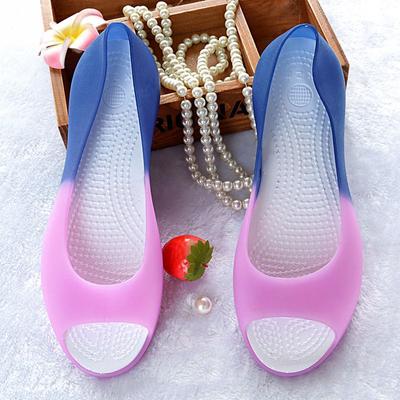 Новые женские сандалии летние хрустальные пластиковые с открытым носком туфли-желе на плоской подошве на танкетке нескользящие пляжные туфли