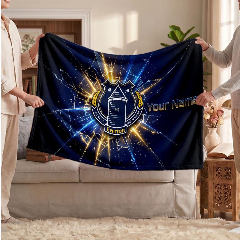 Everton FC Personalized Fleece Blanket With Football Logo, Custom Name Text Soft Warm Home Throw Blanket