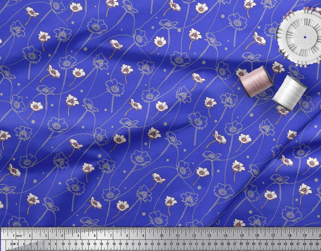 Soimoi Black Poly Crepe Fabric Dot|Leaves & Floral Artistic Decor Fabric Printed BTY 42 Inch