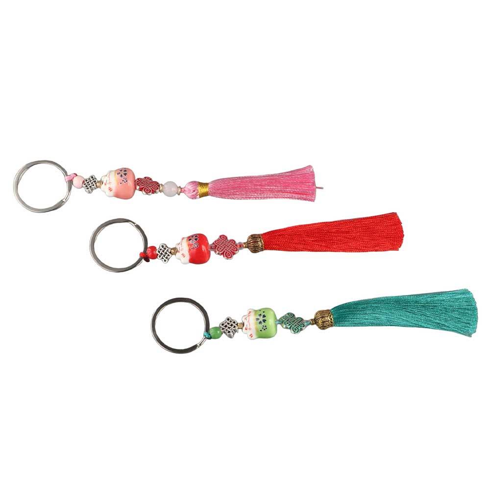 Cat Random Tassel Chinese Knot Weaving Key Chains Key Holder Lucky Cat Keychain Lucky Cat Keyring