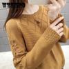 Новый женский пуловер, модный однотонный полый свитер, свитер с круглым вырезом с длинными рукавами, кардиган, короткая строчка