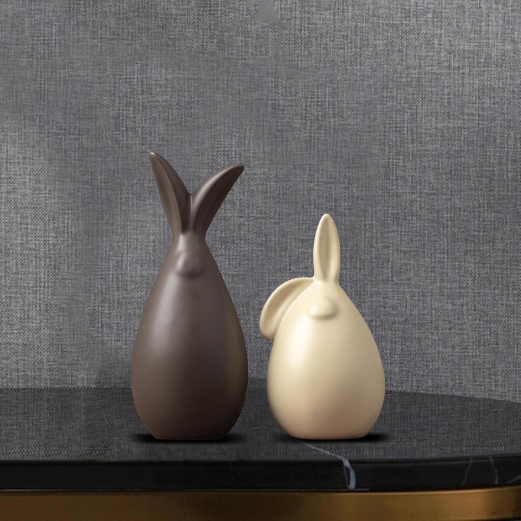 2x Bunny Figurine Rabbit Statue Table Centerpiece Desk Ornament Sculpture for Indoor Hallway Bedroom