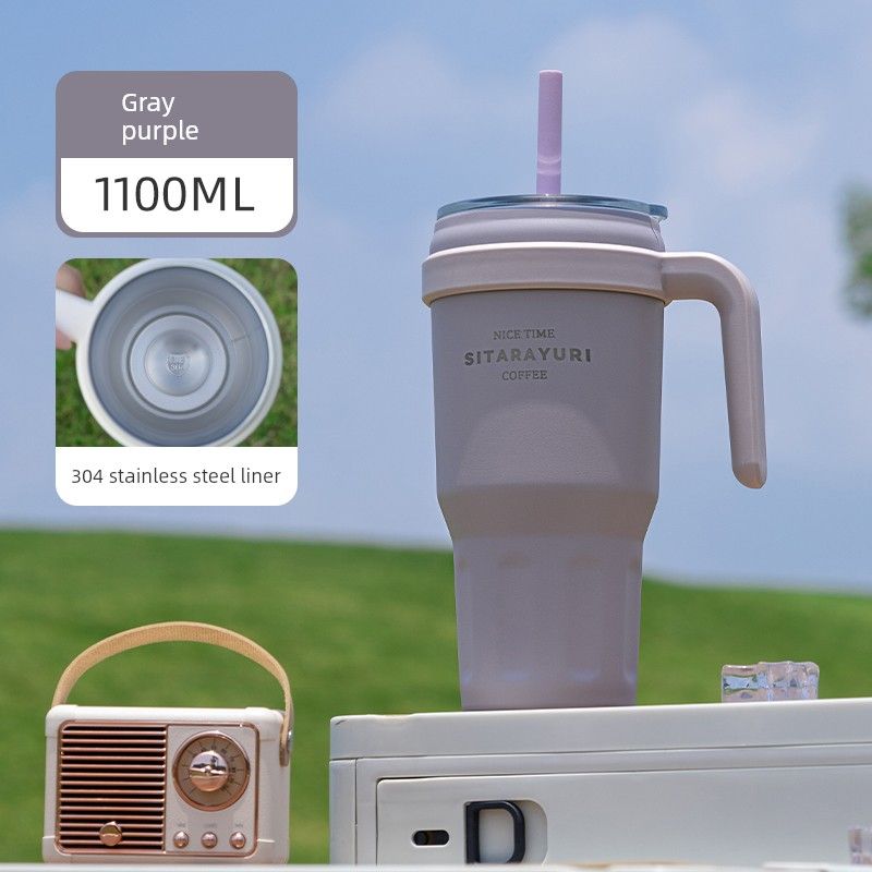 Handle Big Mac Cup with Straw Heat and Cold Insulation Office Home Car Fashion Stainless Steel Large Capacity Vacuum Cup