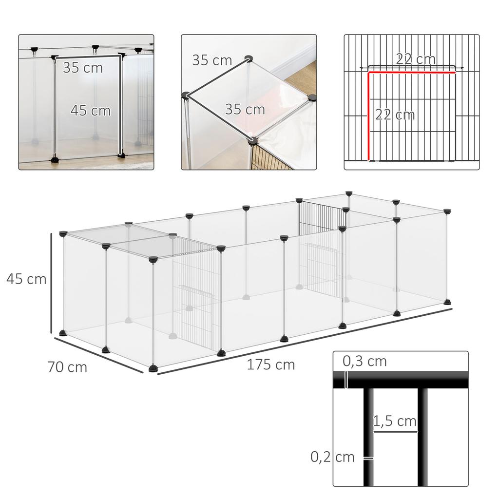 Modular Enclosure For Small Animals 20 Panels For Guinea Pigs Hedgehog 175 X 70 X 45 Cm White