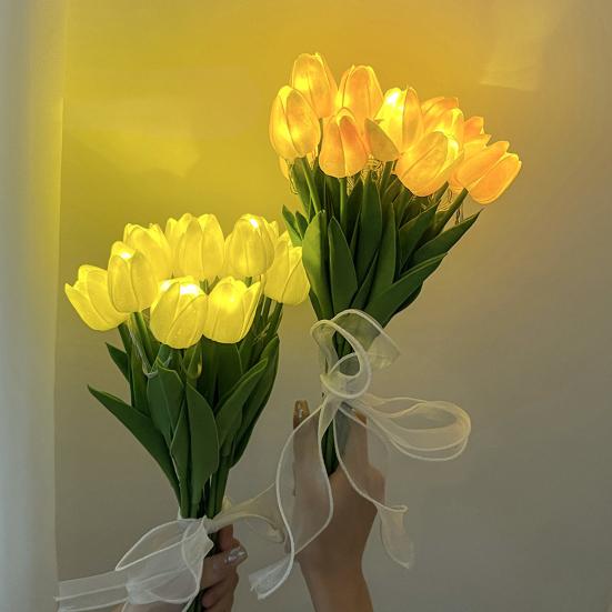 Искусственные тюльпаны со светодиодной подсветкой, ночник, регулируемые стебли, реалистичный букет тюльпанов из ПУ с теплым мягким свечением, элегантный цветочный ночник для домашнего декора