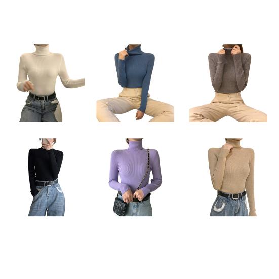 Женские вязаные топы с высоким воротником, с длинным рукавом, однотонные, базовый свитер, прилегающего кроя, вязаные пуловеры, осенне-зимняя одежда