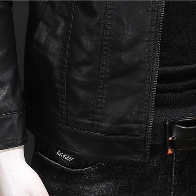 Men's Motorcycle Leather Jacket Large Size Pocket Black Zipper Lapel Slim Fit Male Spring and Autumn High Quality PU Coat