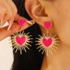 Fashion Geometric Love Heart Pendant Earrings for Women 2024 New In Metal Enameled Hanging Earring Modern Trendy Party Zircon
