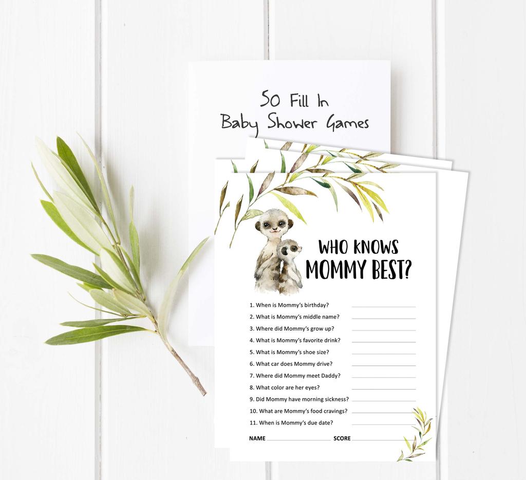 Inkdotpot Игровой набор Baby Shower из 50 игр BabyA AlphabetA ABCA Игра Meerkat Baby Gender Neutral Party