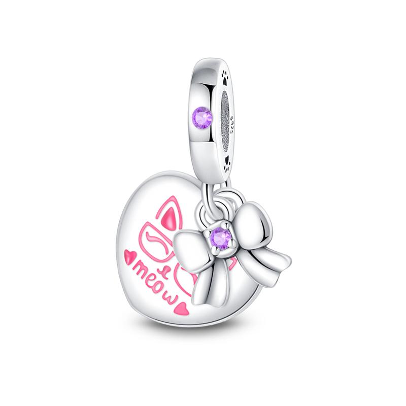 925 Серебряный цвет Кот Медведь Слон Кролик Милые розовые животные Подвески Бусины Подходит 925 Оригинальные Браслеты Изящные DIY Ювелирные Изделия Подарки