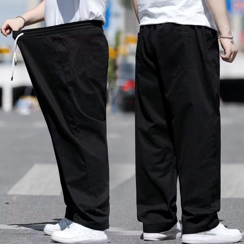 Casual Men's Spring and Autumn Loose Straight Solid Colour Elastic Trousers Plus Size