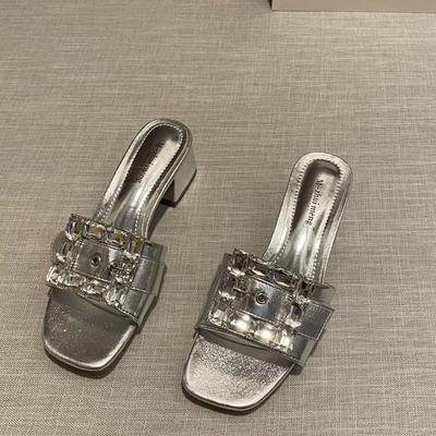 Женские сандалии на плоской подошве, гламурные, со стразами, гламурные, синие, джинсовые, летние, уличные тапочки, повседневная женская обувь