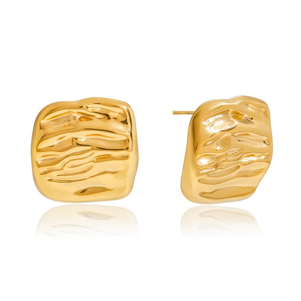 Yori Fashion Серьги-гвоздики из нержавеющей стали с молотковым покрытием, плиссированные, геометрической формы, квадратные, для женщин, элегантные, шикарные, привлекательные, ювелирный подарок
