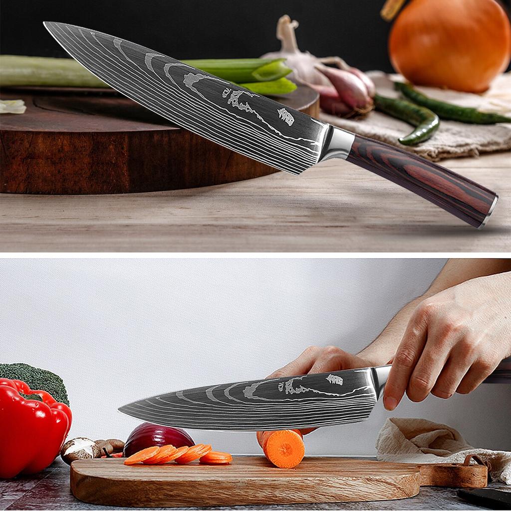 8-дюймовый дамаск Нож шеф-повара Кухонный нож Лосось Сашими Дамасский нож Нож для нарезки Кухонный нож