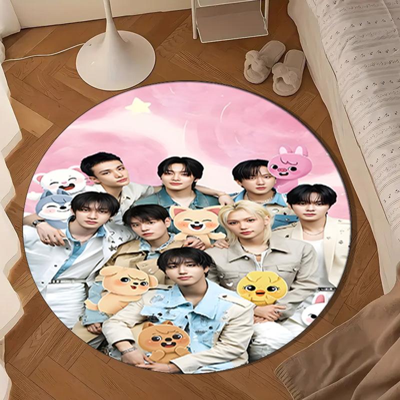 K-pop Stars And Cute Bears Round Rug for Livingroom,Bedroom, Palyroom, Chair Rug, Area rug, Circle Carpet, Large Size Fan Christmas gift