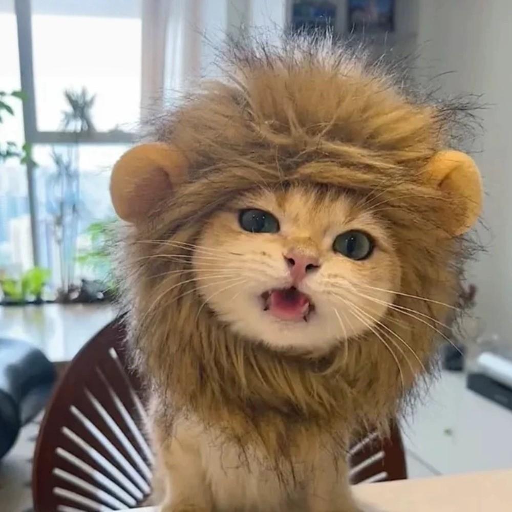 Breathable Lion Mane Wig Cap Hat Fluffy Pet Costume Comfortable Fit Dog Cat Wig Hat Cosplay