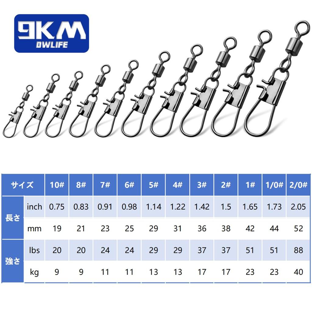 9KM DWLIFE Intersnap Rolling Swivels 50 Value Saltwater and Freshwater Fishing Pieces, Pack, Snap, Tackle, Black, 2/0#
