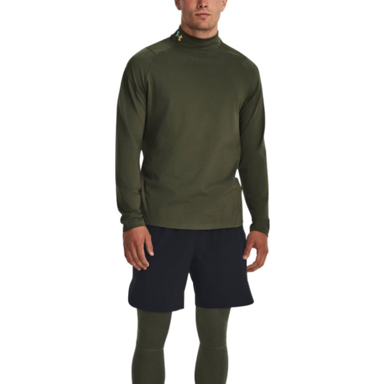 Men's Under Armour RUSH T-Shirts Men's Green Turtleneck Moderate Straight Fit
