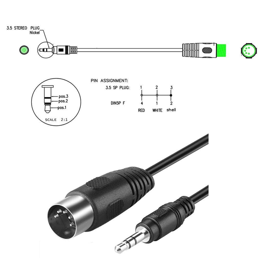 5-Pin DIN Plugs Male To 3.5mm 1/8 Inch TRS Male Jack Stereo Plug Converter Cable Wear-resistant 5-Pin DIN-Male Cable