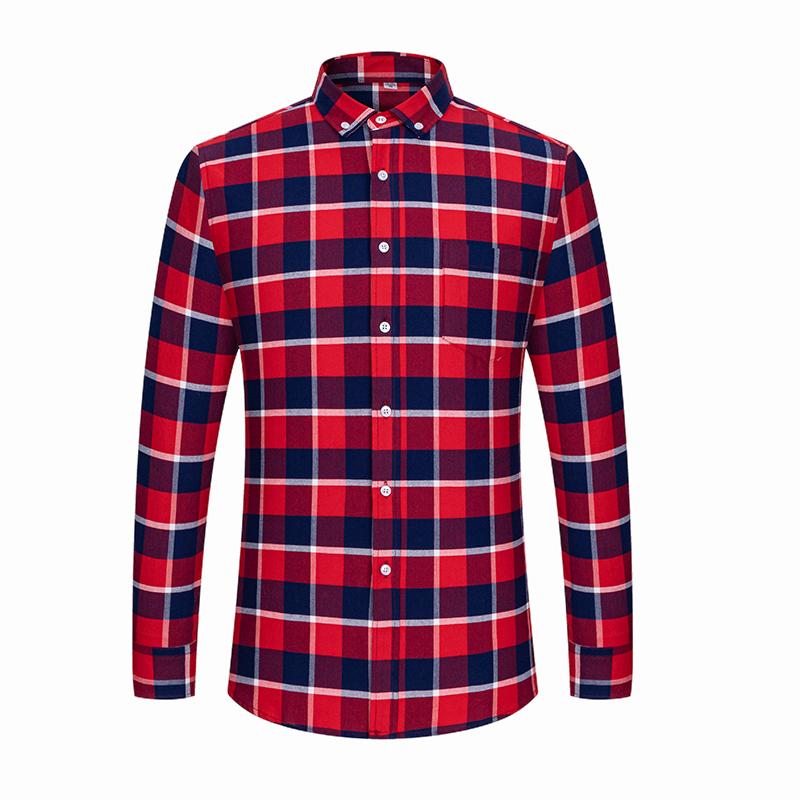 Оксфордские мужские рубашки из чистого хлопка с длинным рукавом, простой в уходе воротник на пуговицах, классическая мужская клетчатая рубашка, обычная посадка, зима-весна