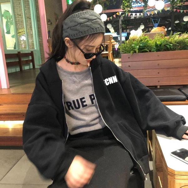 Женский кардиган на молнии с капюшоном из флиса с принтом букв в корейском стиле, осень/зима 2022